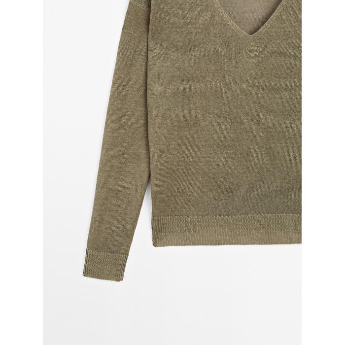 V-neck jumper 100% linen цвет: Зеленоватый