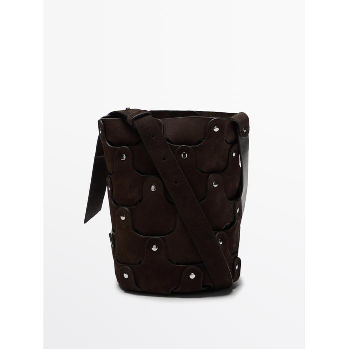 Bucket bag studded split leather цвет: Коричневый
