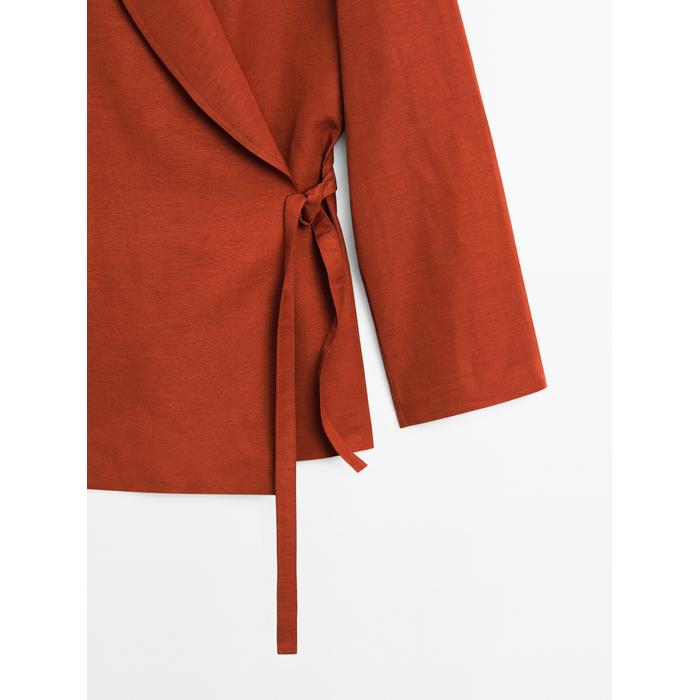 Fluid kimono with shawl collar with linen цвет: Терракотовый