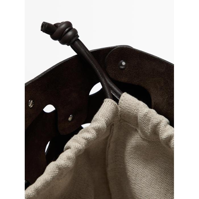 Suede leather shopper bag with studs цвет: Коричневый