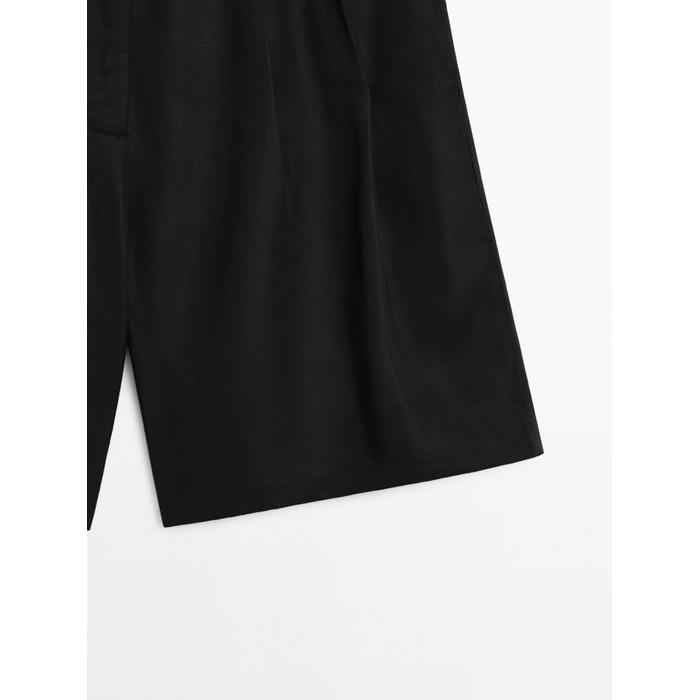 Шорты из смесового льна Tencel™ со складками цвет: Черный