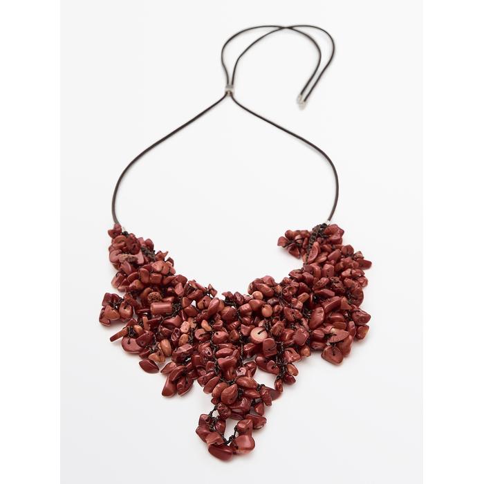 LEATHER CORD NECKLACE WITH STONES цвет: Коралловый