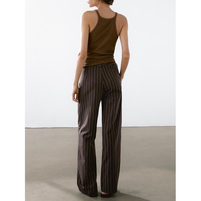 Wide leg low rise striped trousers цвет: Коричневый