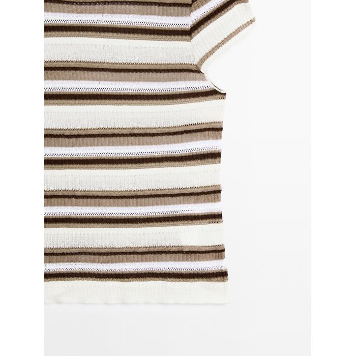 Openwork knit striped T-shirt цвет: Серый натуральный