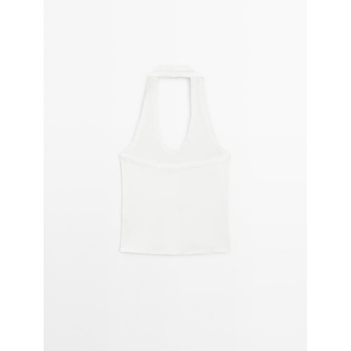 Slim halter top with frayed edges цвет: Натуральный, кремовый