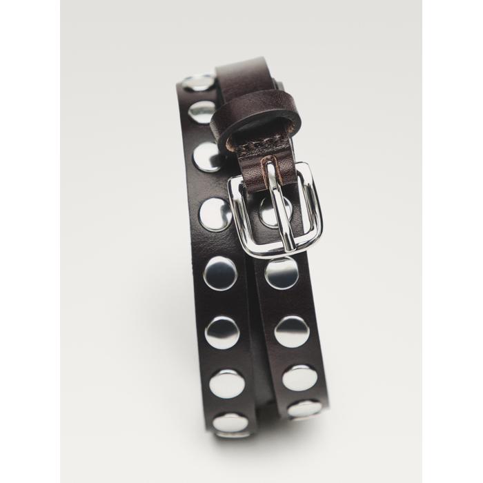 Thin belt studded nappa leather цвет: Коричневый