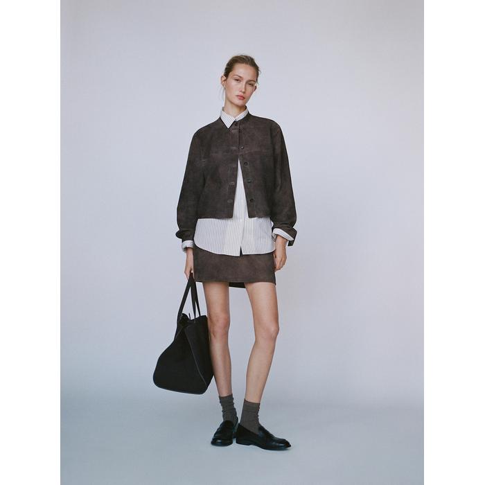 Suede leather mini skirt цвет: Коричневый