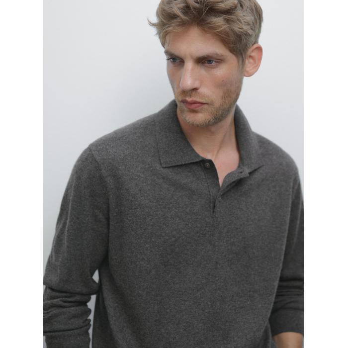 Rib knit polo 100% cashmere цвет: Серый средний