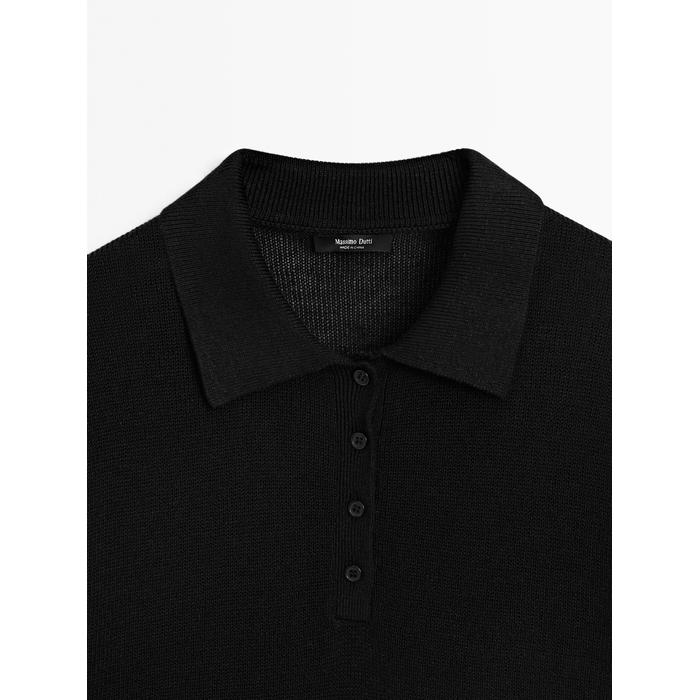 Openwork polo knit linen blend jumper цвет: Черный