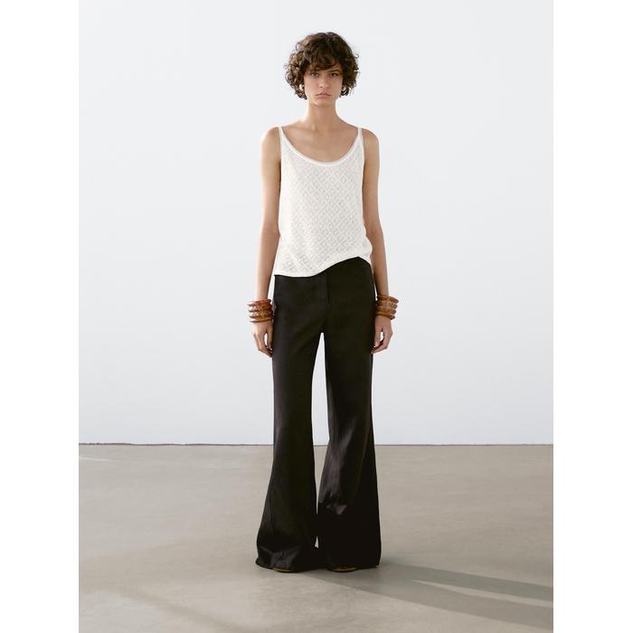 Top with openwork straps and linen цвет: Натуральный, кремовый