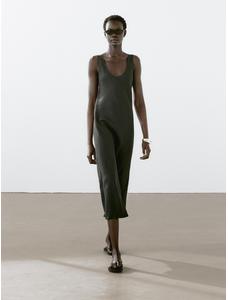 Midi dress 100% linen цвет: Темно-зеленый