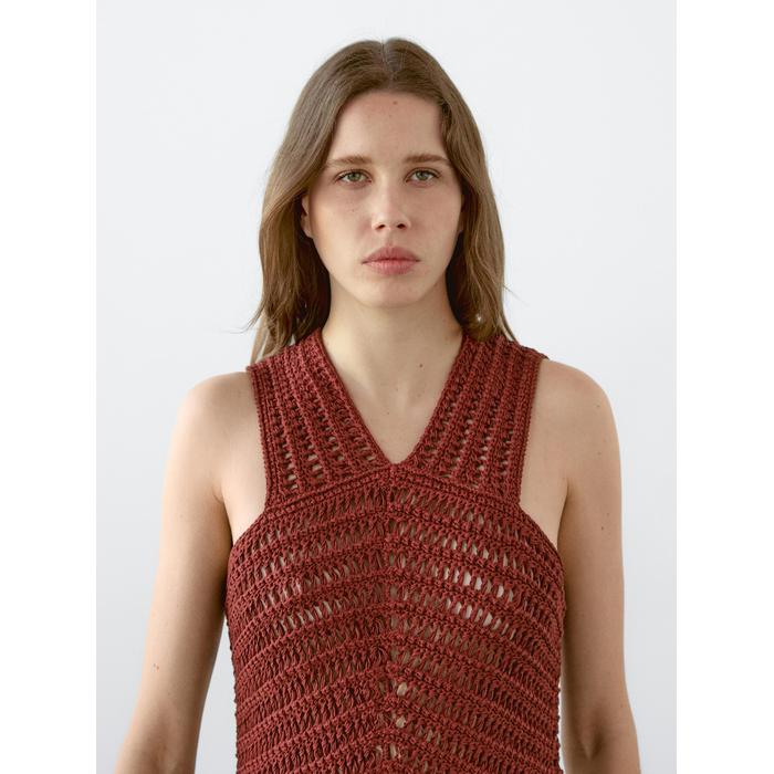 Openwork Crochet Knit Top цвет: Цвет черепицы