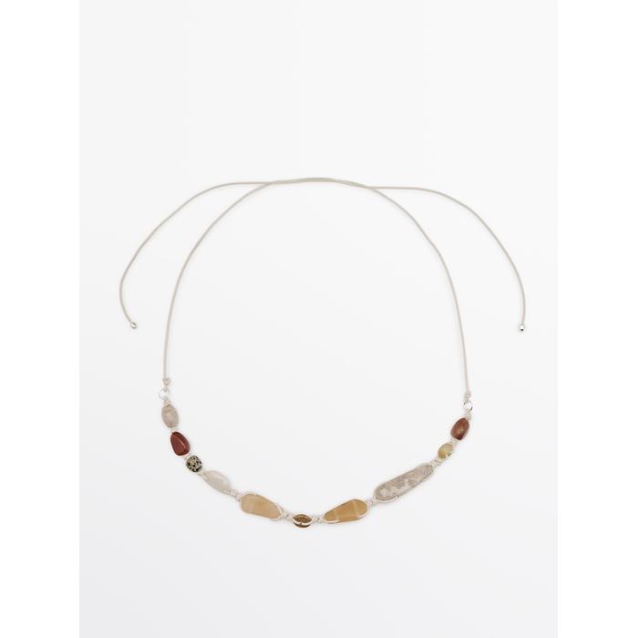 Leather cord belt with stones цвет: Жемчужно-серый
