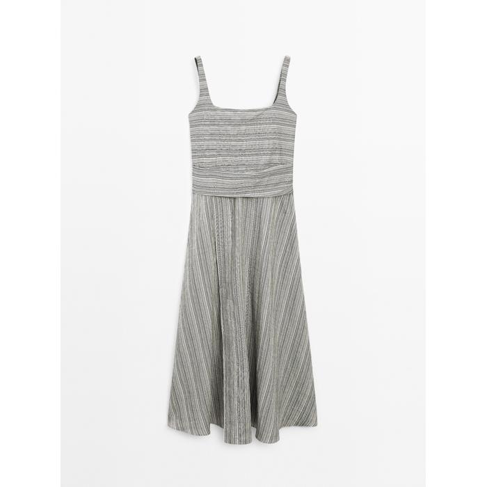 Flared Midi Dress with Stripes цвет: Натуральный, кремовый