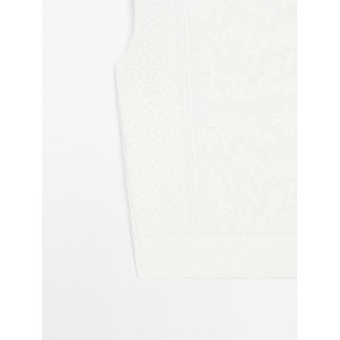 Sleeveless top with lace detail цвет: Натуральный, кремовый