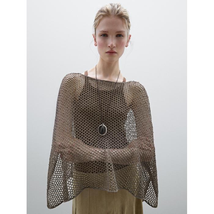 Short openwork knit cape цвет: Коричневый