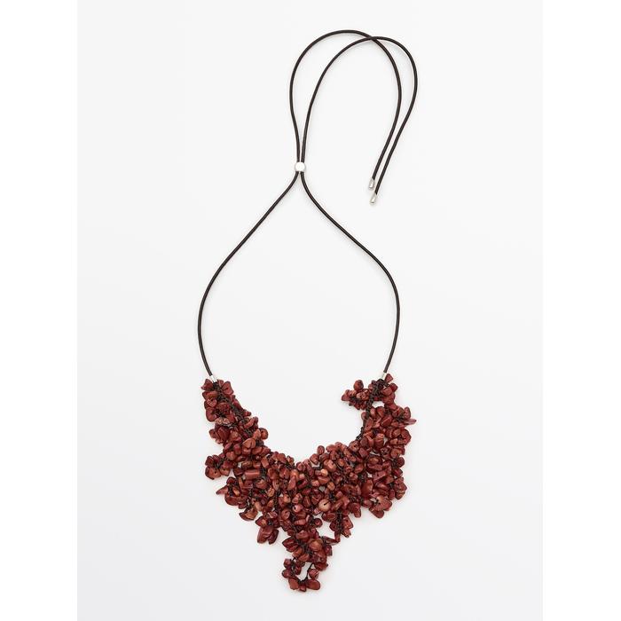 LEATHER CORD NECKLACE WITH STONES цвет: Коралловый