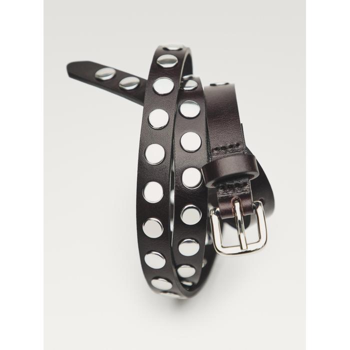 Thin belt studded nappa leather цвет: Коричневый