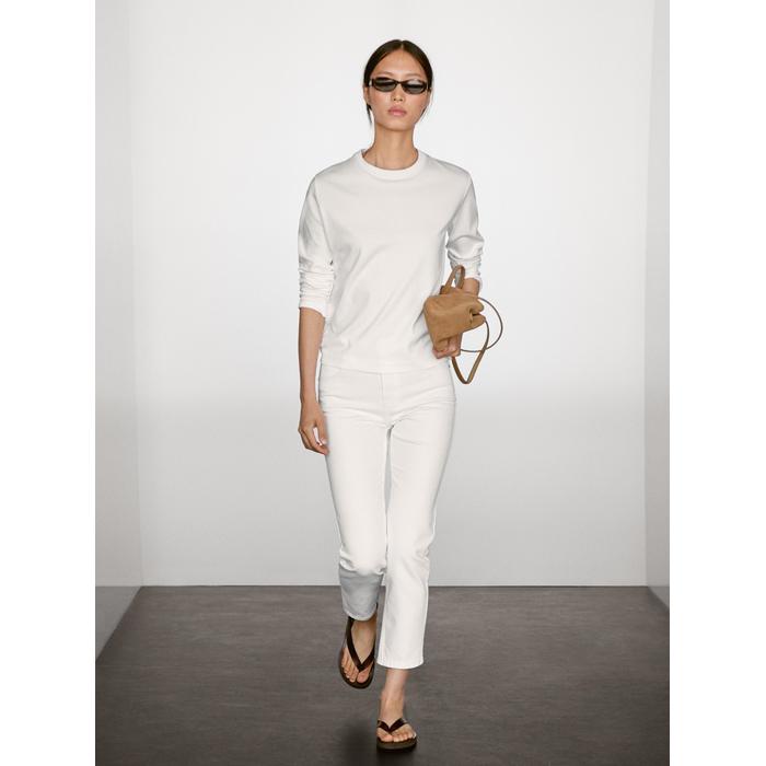 Cropped mid rise slim fit jeans цвет: Натуральный, кремовый