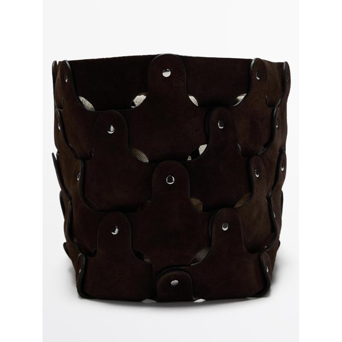 Suede leather shopper bag with studs цвет: Коричневый