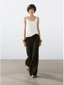 Top with openwork straps and linen цвет: Натуральный, кремовый