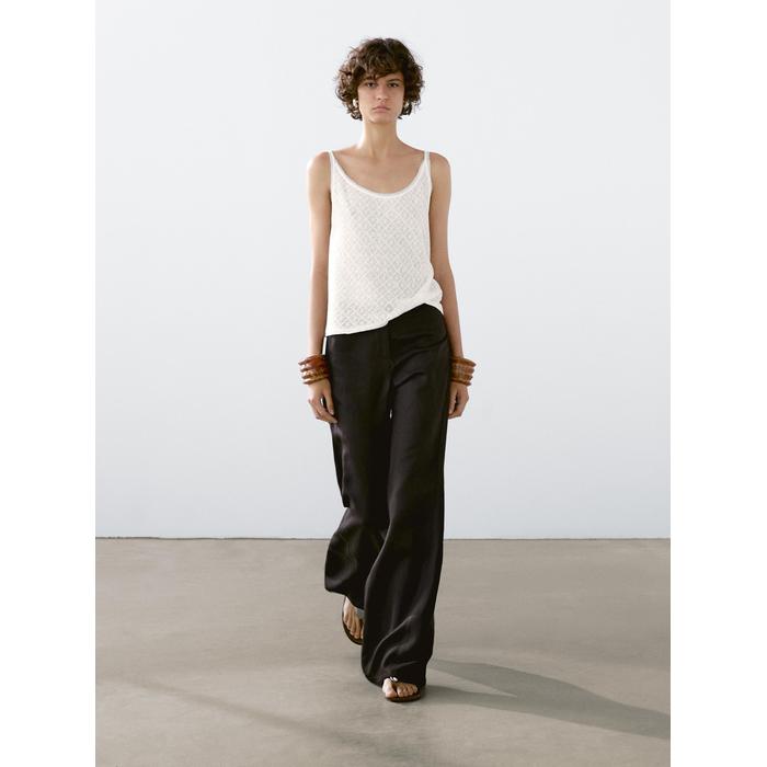 Top with openwork straps and linen цвет: Натуральный, кремовый