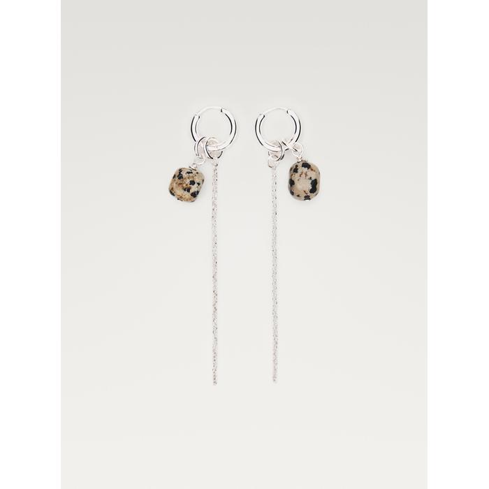 Hoop earrings with stone цвет: Жемчужно-серый