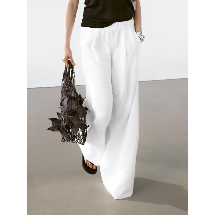 Wide-leg pants with contrast topstitching цвет: Белый