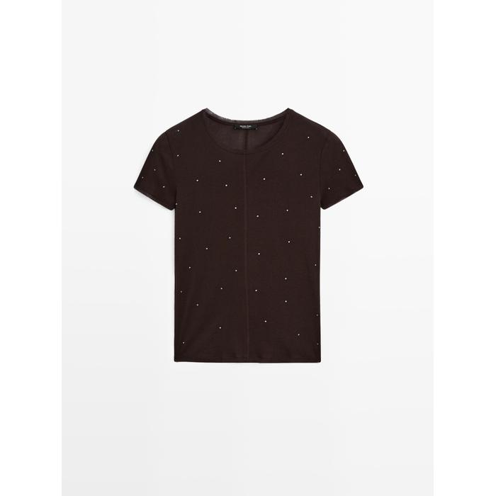 T-shirt with metallic studs detail цвет: Коричневый
