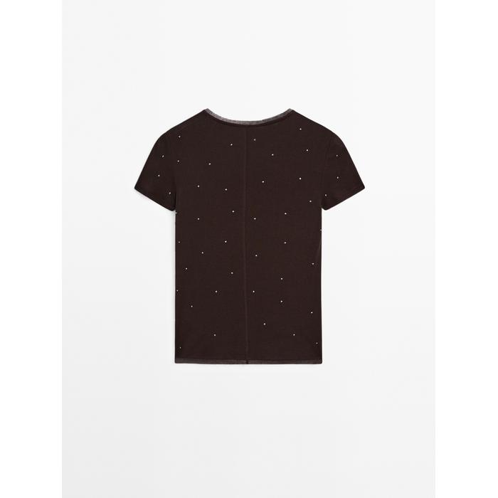 T-shirt with metallic studs detail цвет: Коричневый