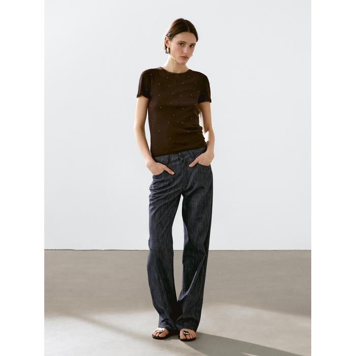 T-shirt with metallic studs detail цвет: Коричневый