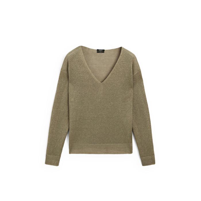 V-neck jumper 100% linen цвет: Зеленоватый