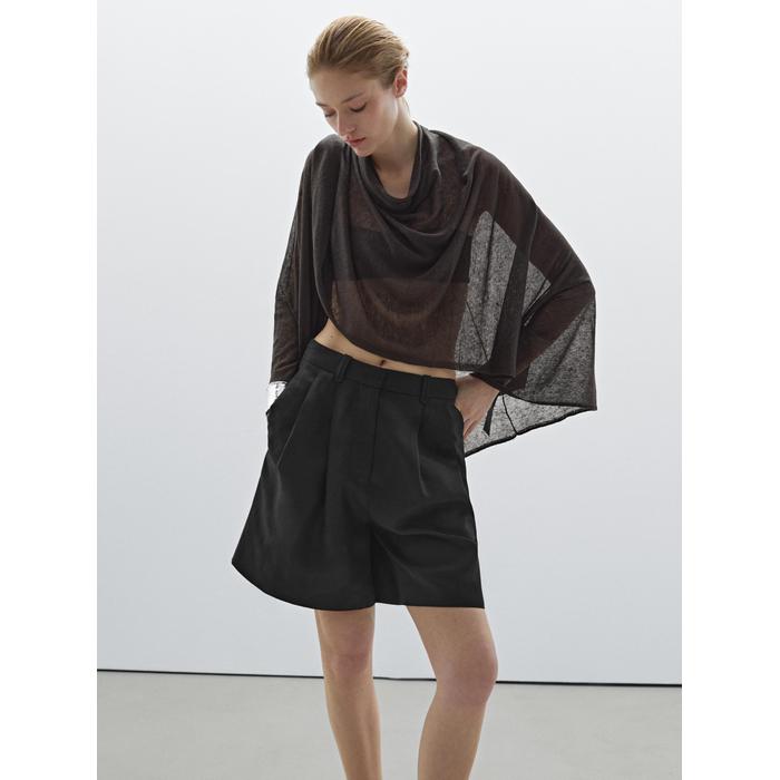 Шорты из смесового льна Tencel™ со складками цвет: Черный
