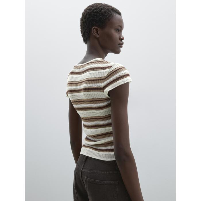 Openwork knit striped T-shirt цвет: Серый натуральный