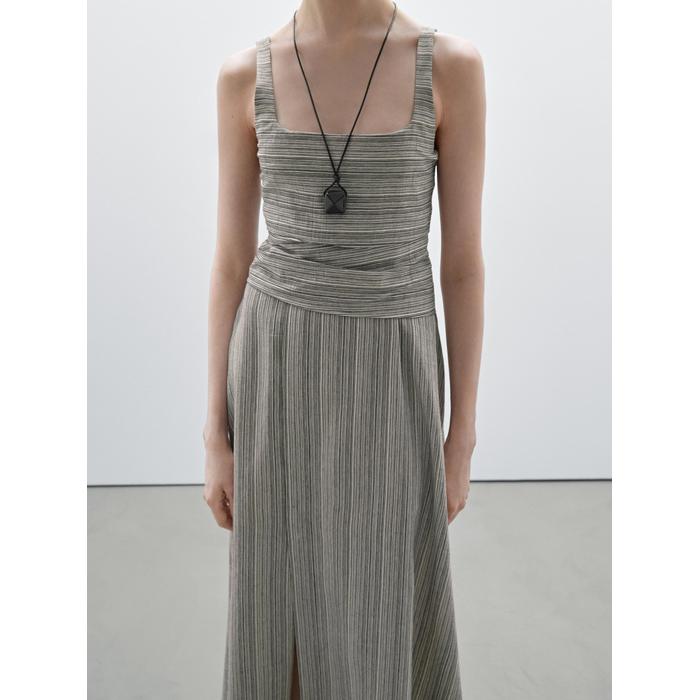 Flared Midi Dress with Stripes цвет: Натуральный, кремовый