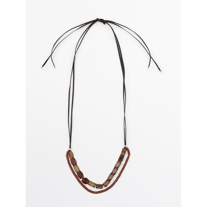 Double cord stone necklace leather цвет: Гранатовый