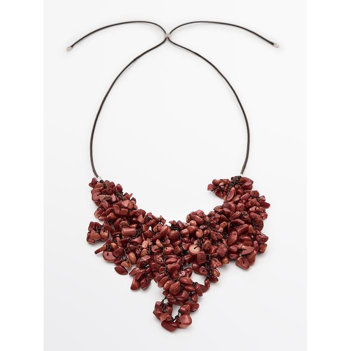 LEATHER CORD NECKLACE WITH STONES цвет: Коралловый