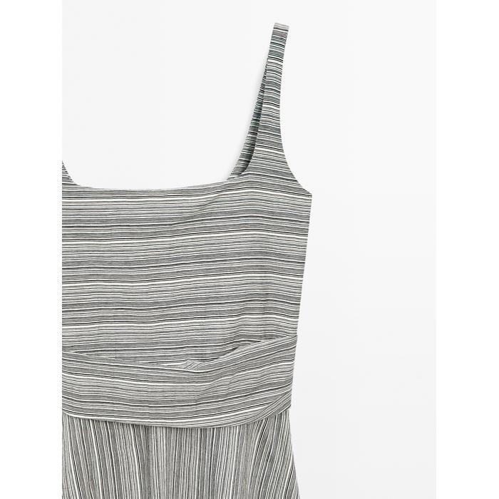 Flared Midi Dress with Stripes цвет: Натуральный, кремовый