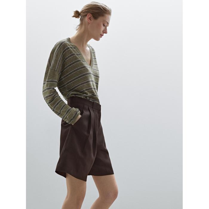 Шорты из смесового льна Tencel™ со складками цвет: Коричневый