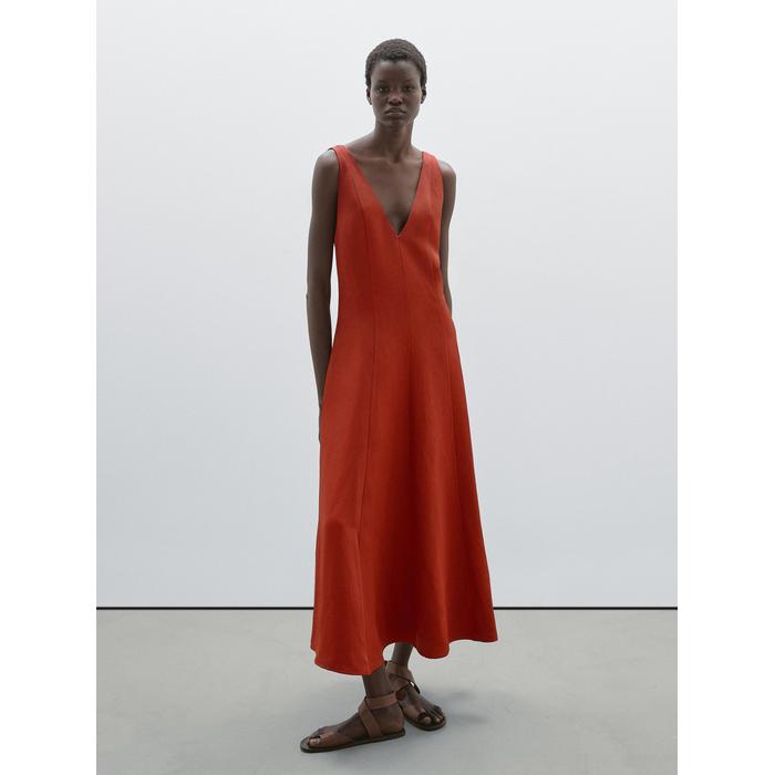 Long fluid flared dress цвет: Жжено-оранжевый