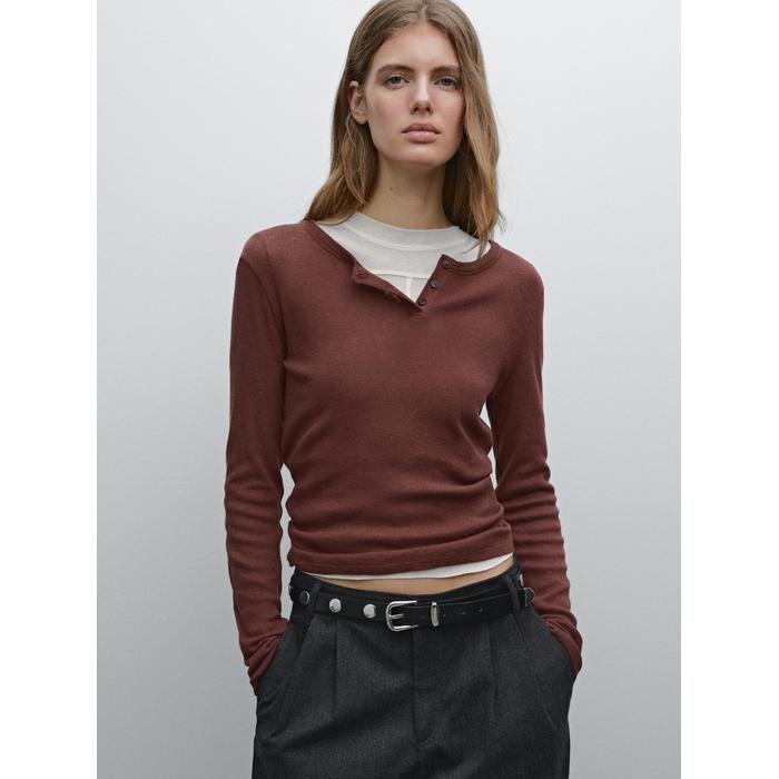 Cotton blend knitted T-shirt цвет: Бургундский