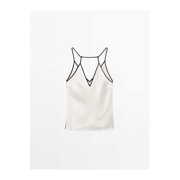Satin halter top with vivid detail цвет: Натуральный, кремовый