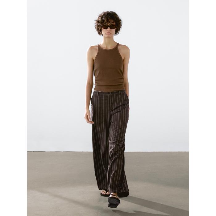Wide leg low rise striped trousers цвет: Коричневый