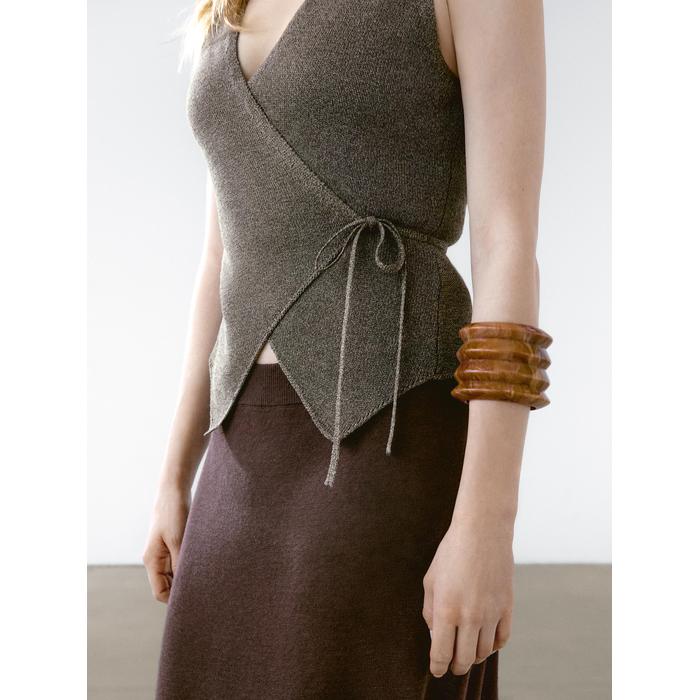 Crossed Mouliné Knit Vest цвет: Коричневый