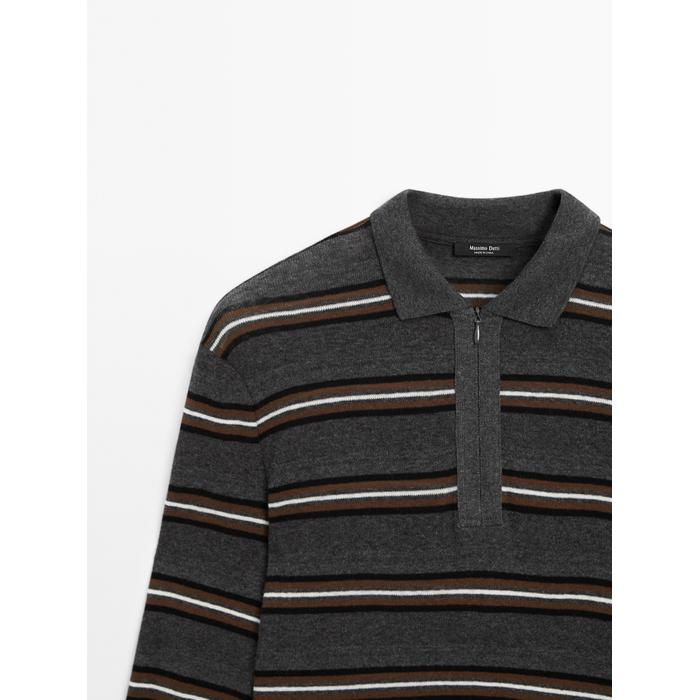 Striped polo neck knit sweater цвет: Серый меланжевый