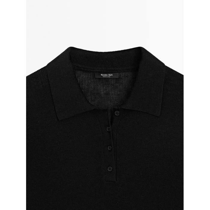 Openwork polo knit linen blend jumper цвет: Черный