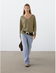 V-neck jumper 100% linen цвет: Зеленоватый