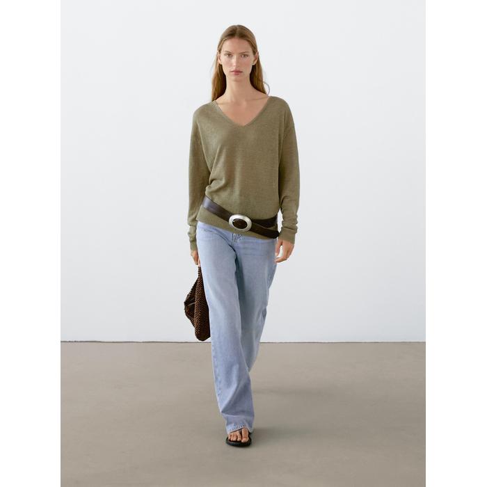 V-neck jumper 100% linen цвет: Зеленоватый