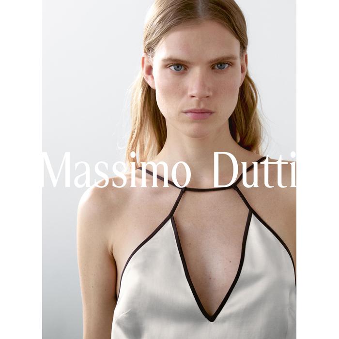 Satin halter top with vivid detail цвет: Натуральный, кремовый