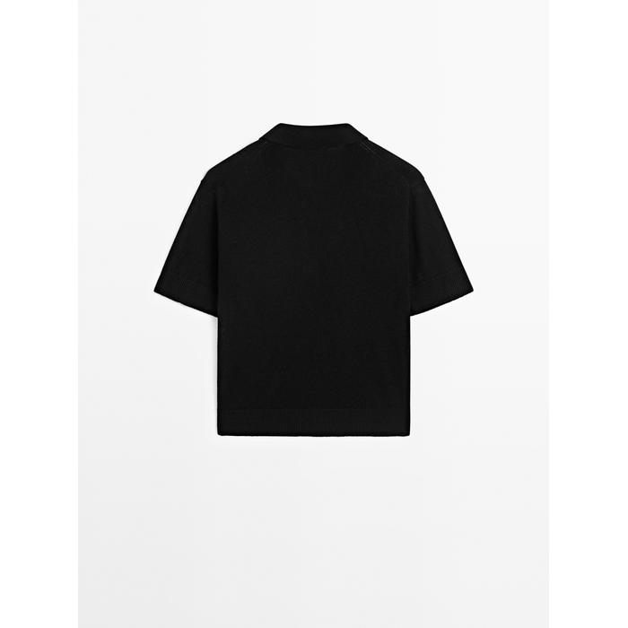 Openwork polo knit linen blend jumper цвет: Черный